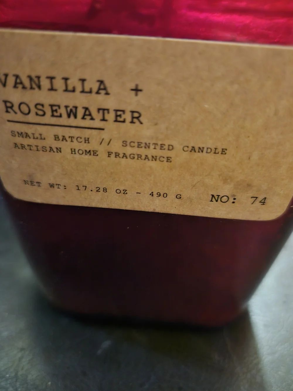 East West Vanilla + Rosewater Scented Candle - Deep Red Glass Jar 490 G